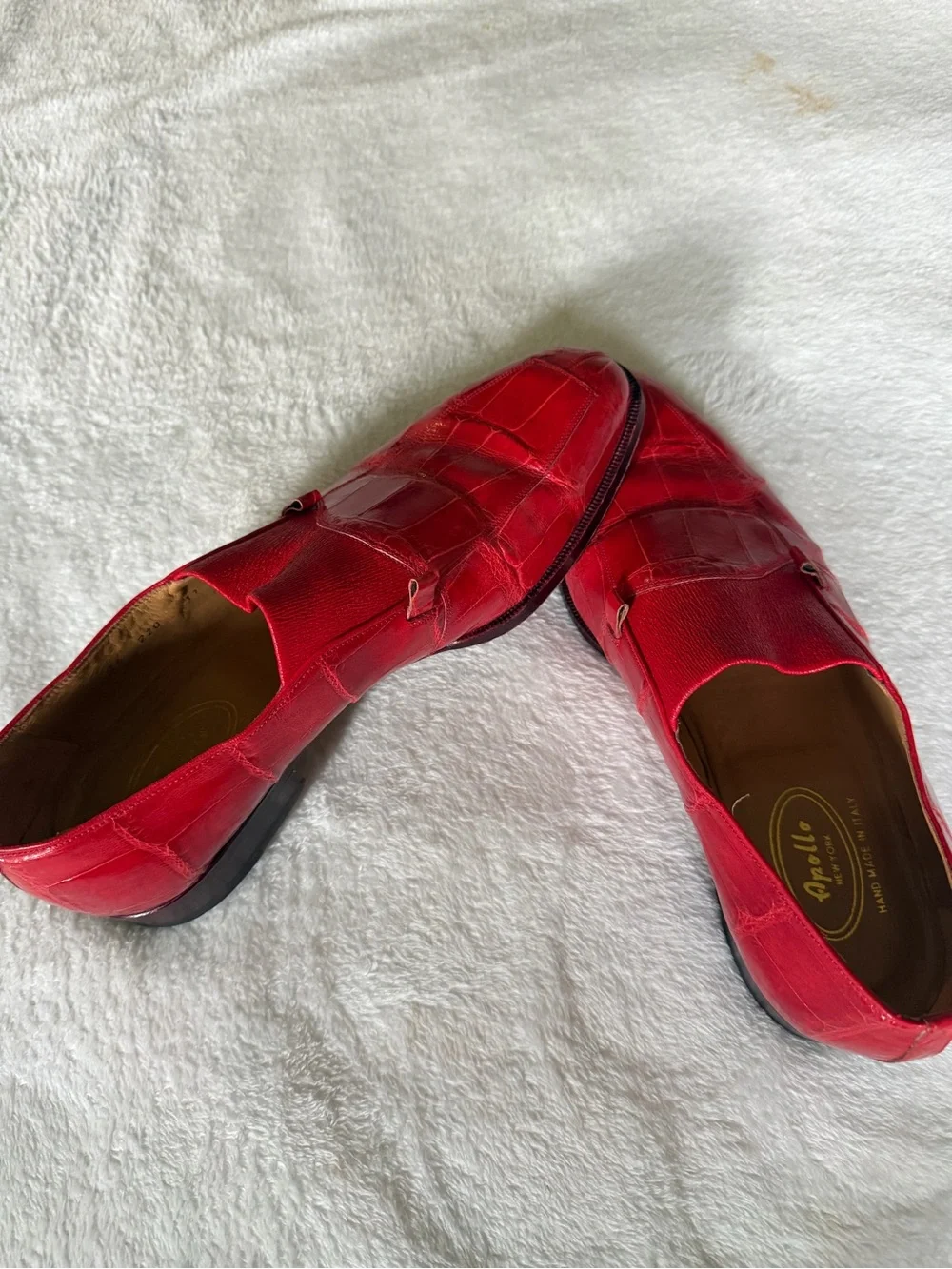 Red Croc-Texture Leather Slip-On Loafers